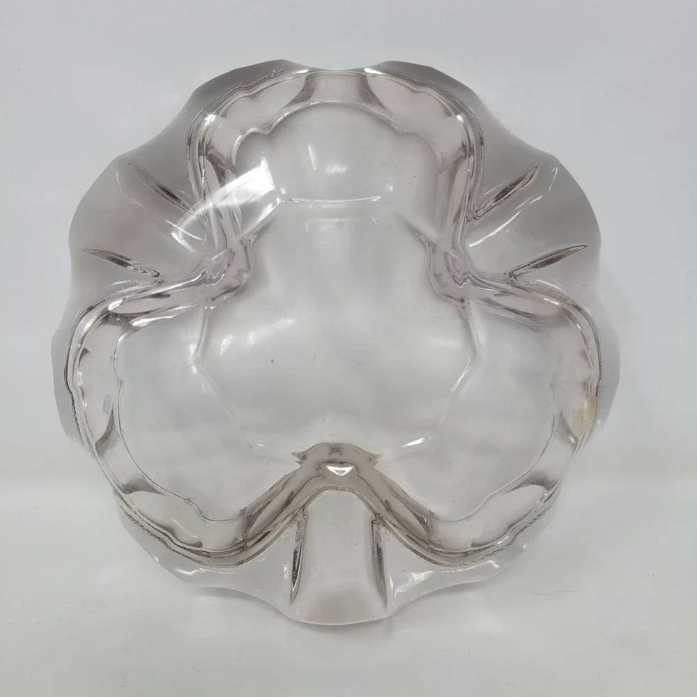 Vintage Clear Crystal Glass Ashtray Ashtray Dish‎ with Scalloped Edge